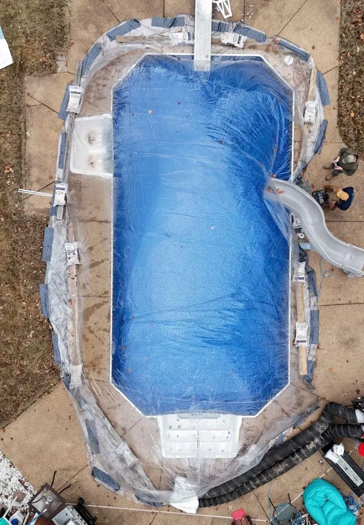 Pool Construction Dome Overview aerial view of the Pool Construction Dome inflated